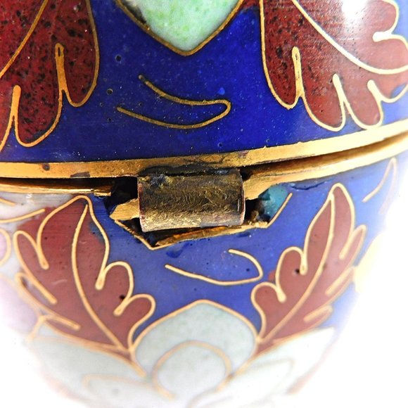 Old Cloisonne Enamel Hinged Egg Trinket Box with Stand  5" - Picture 8 of 8